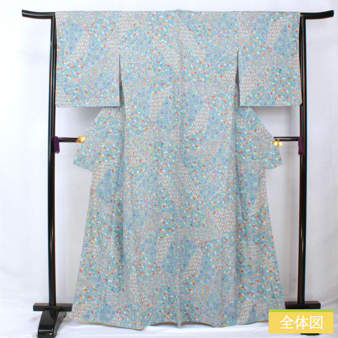 リサイクル着物】小紋 正絹 身丈164cm 裄丈63.5cm 袷 空色（そらいろ