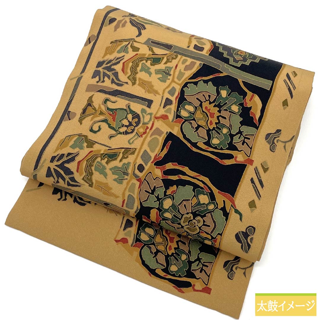 リサイクル着物】名古屋帯 正絹 Sランク 土布色色（トウプースーいろ