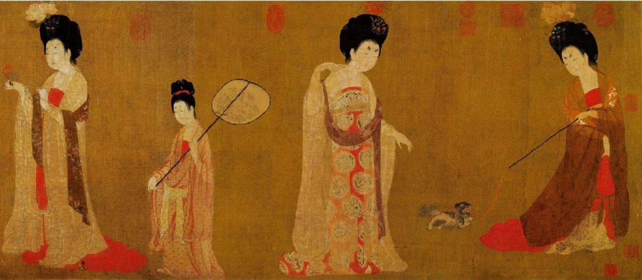 唐周昉《簪花仕女图》，容貌端庄，体态丰肥，色彩柔丽_历代绘画_墨客