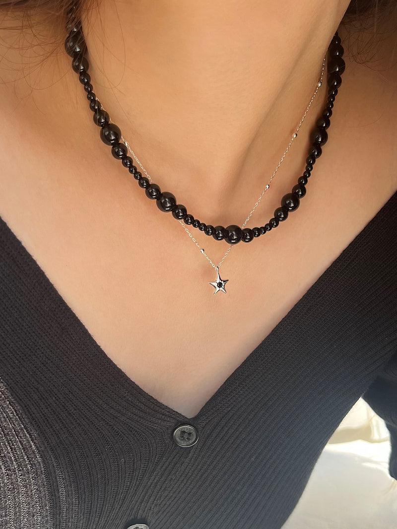 925 Silver]バブル ブラック オニキス ネックレス 韓国アクセサリー