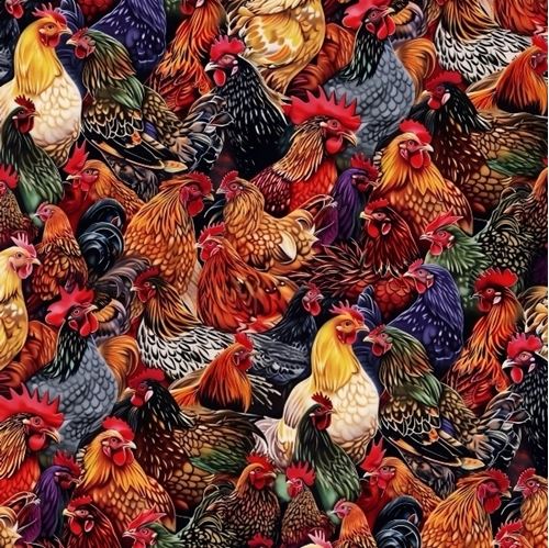 Cotton Fabric - Animal Fabric - Rooster Carnival Breeds of