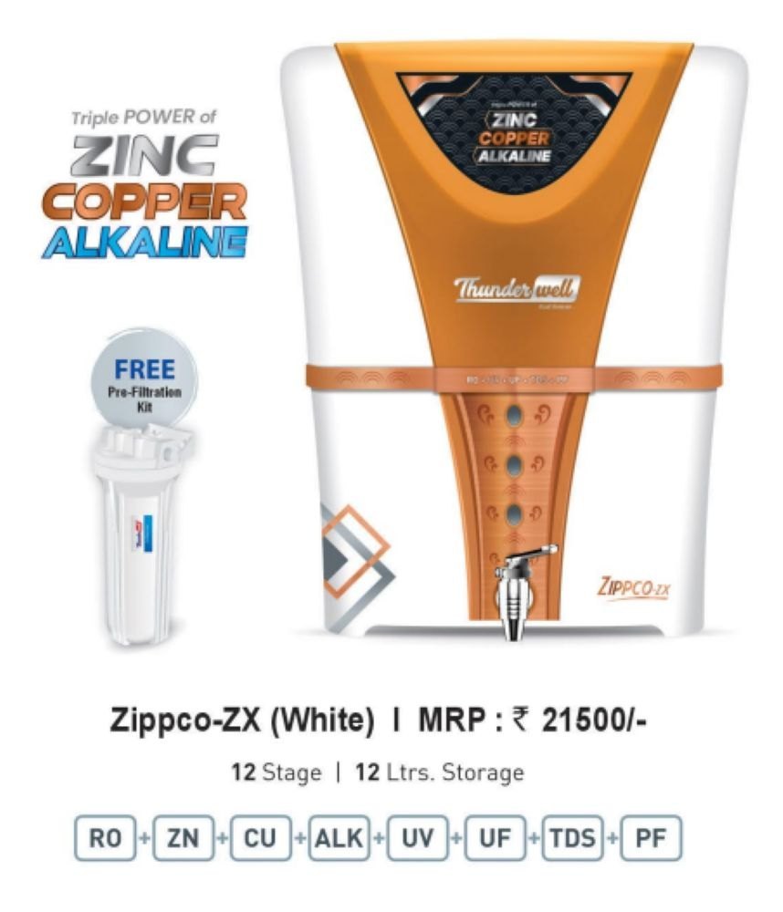 Thunderwell Zippco ZX Zinc Copper Alkaline Water Purifier, 15 Ltr