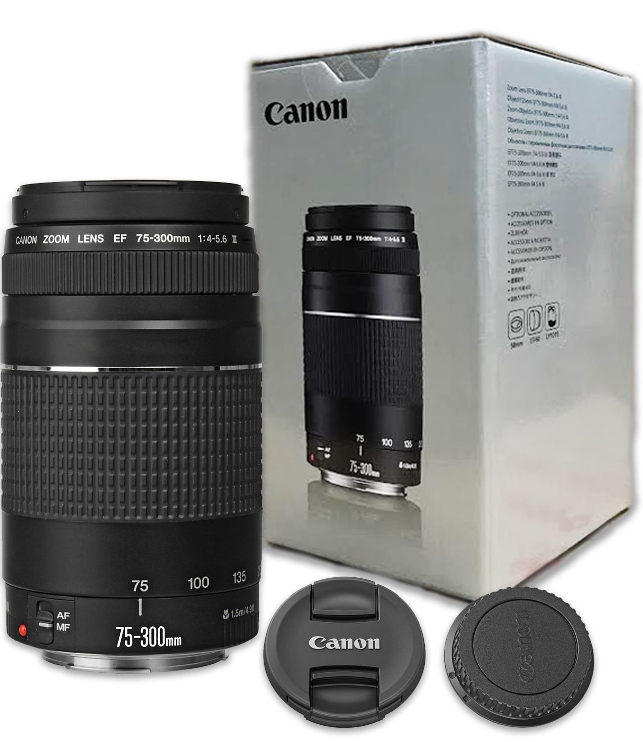 Black Canon EF 75-300mm f/4-5.6 III Telephoto Zoom Lens at