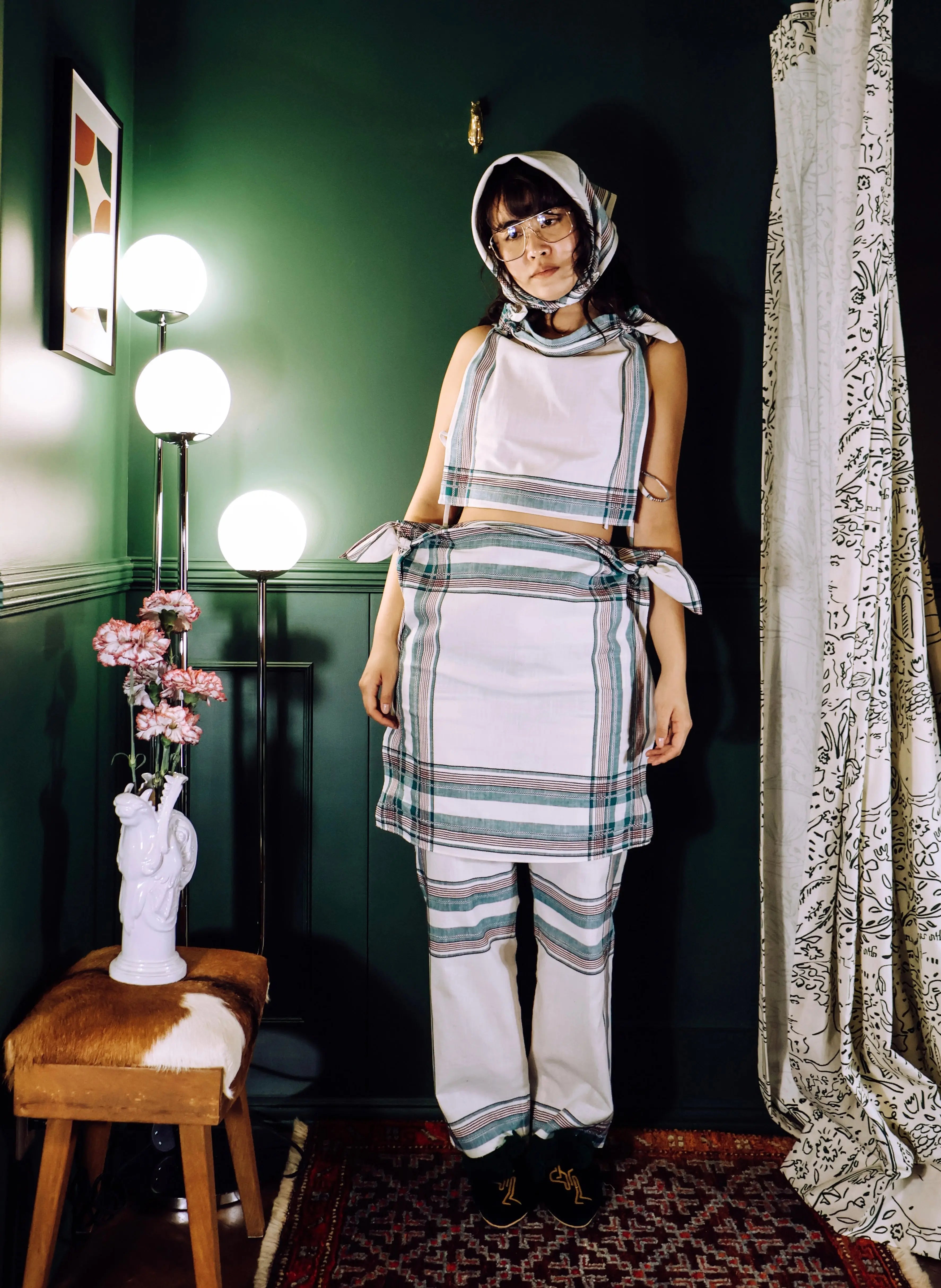 FUMIKA UCHIDA / HANDKERCHIEF BIB TOP / GREEN PLAID - 601 | – 601