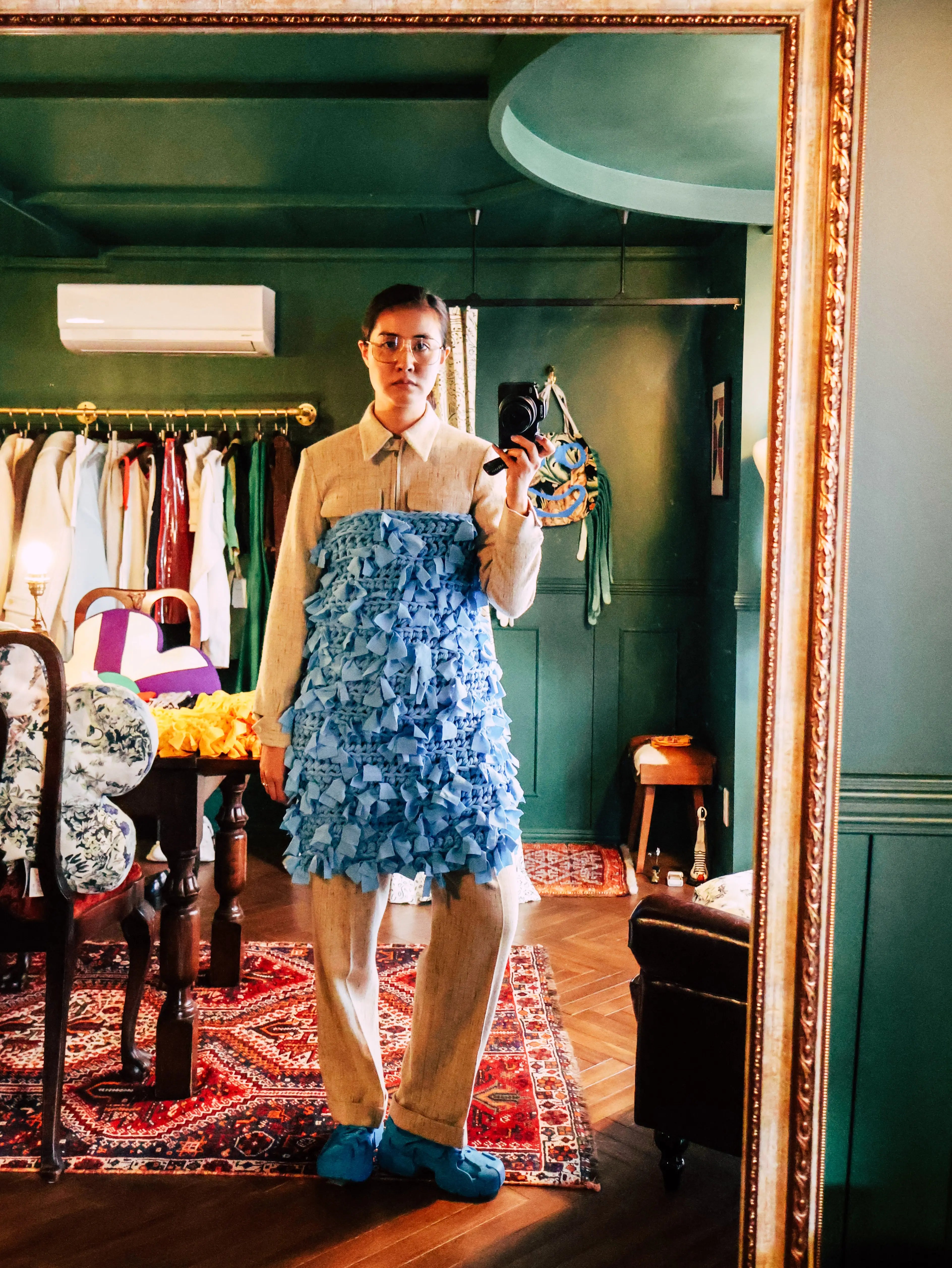 FUMIKA UCHIDA / KNITTED RIBBON SKIRT / SAX - 601 | 京都ウィメンズ