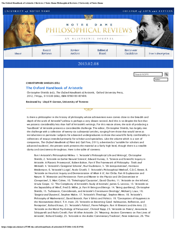 PDF) The Oxford Handbook of Aristotle