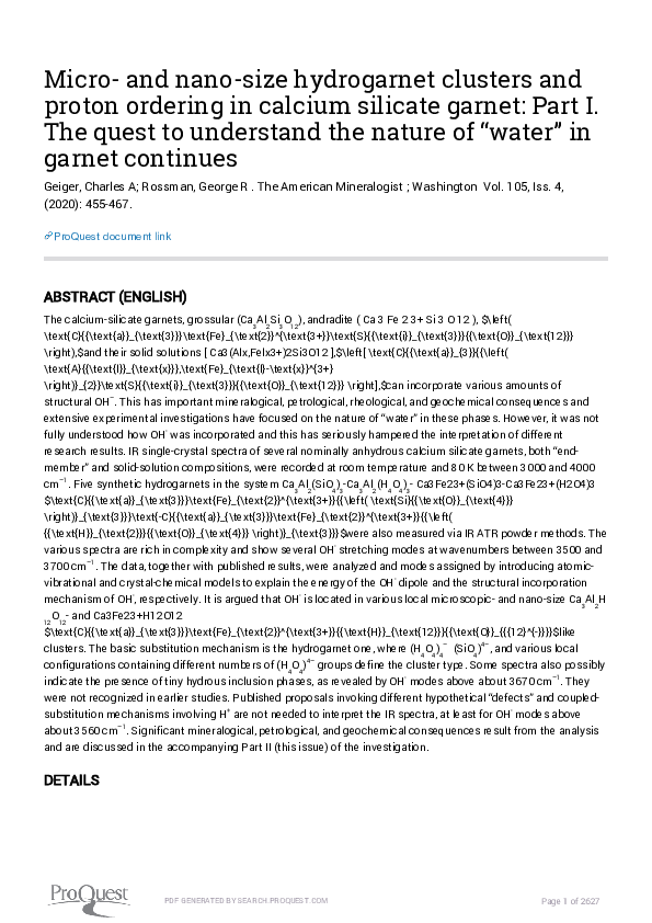 PDF) Micro-and nano-size hydrogarnet clusters and proton ordering