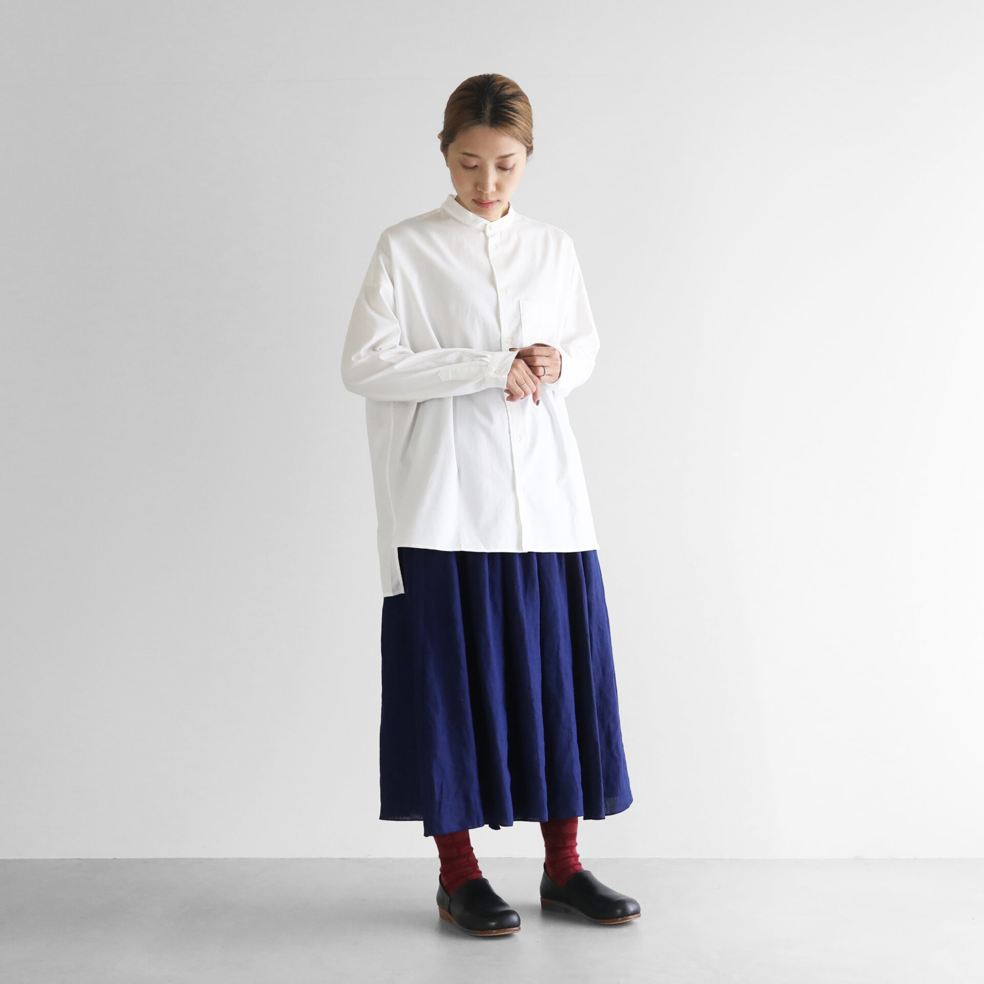 遠州織物ハウスHUIS◇オーガニックコットンシャツ 001W◇白◇サイズ1