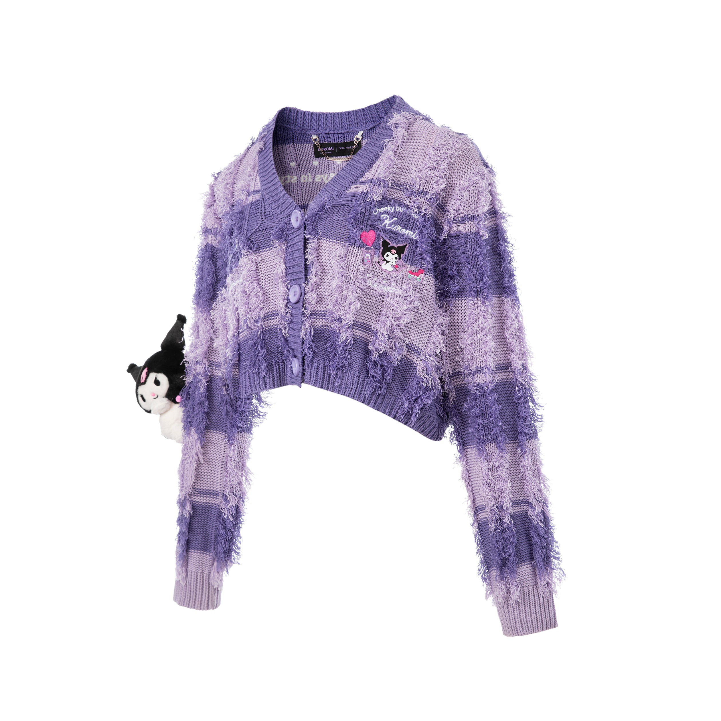 13DE MARZO Kuromi Bear Stripe Knit Cardigan