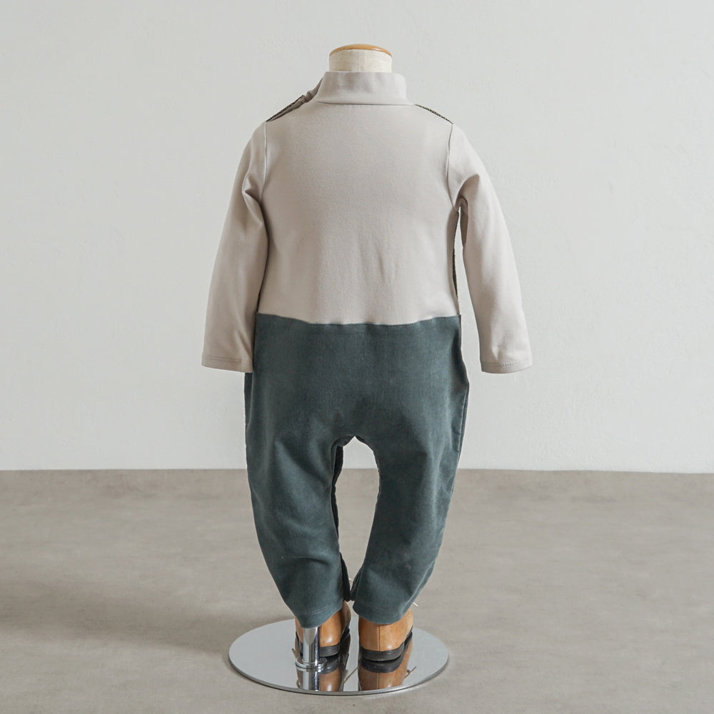 wata】Apolina 刺繍入りオリーブグリーン ロンパース80cm wata