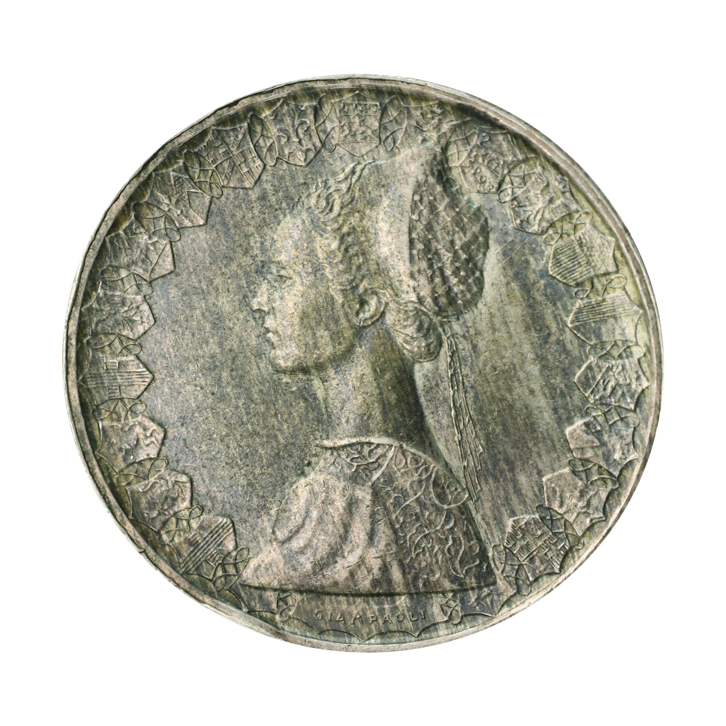 イタリア 1966年 500リラ銀貨 ルネサンス風の女性胸像 シルバー 3625