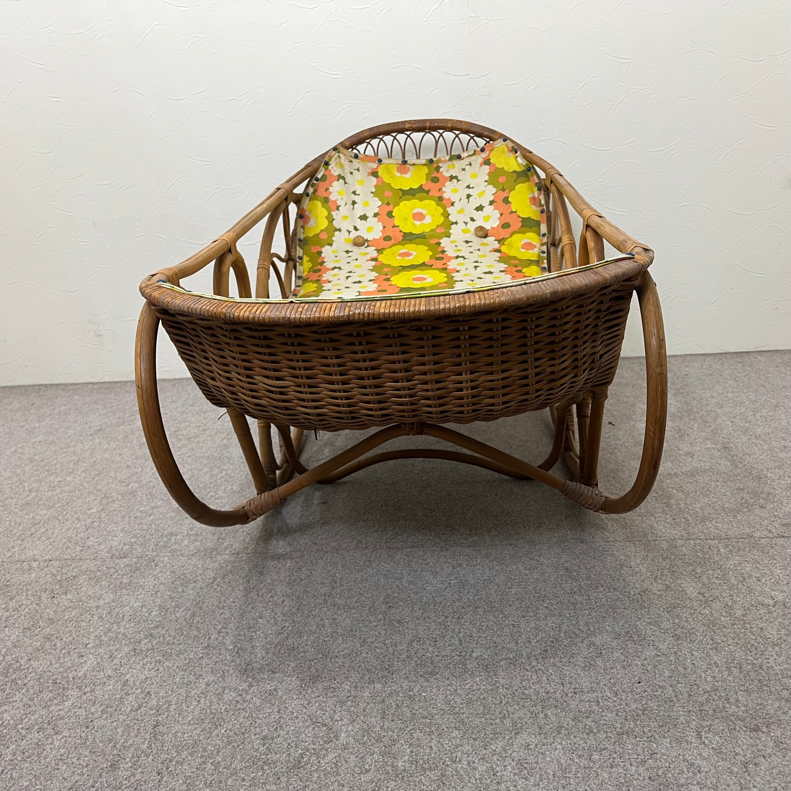 ラタン ゆりかご クーファン 外出 新生児 古道具 インテリア