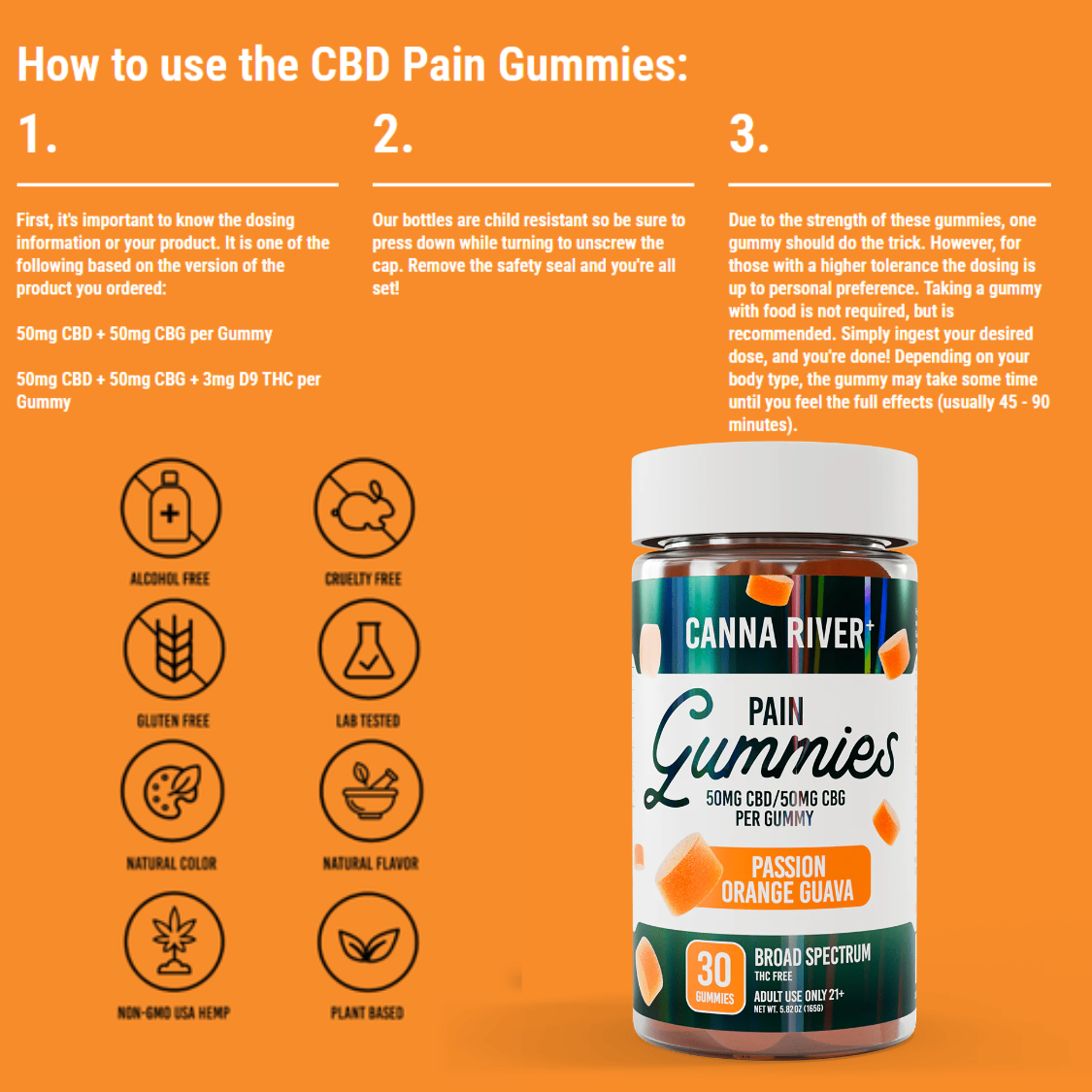 Canna River | CBD + CBG Pain Gummies - Passion Orange Guava (THC