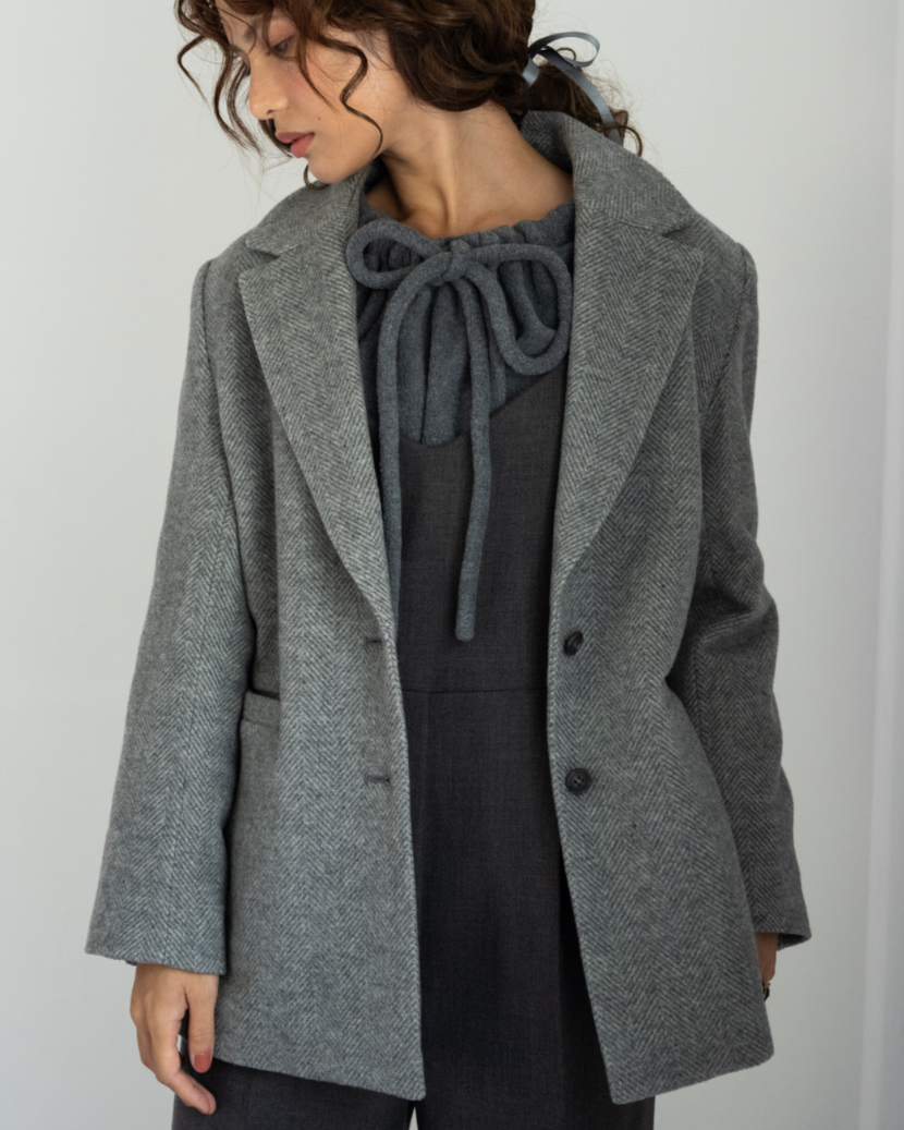 147_ichi_yon_nana】ヘリンボーンウールブレザー(Japan Fabric)｜低