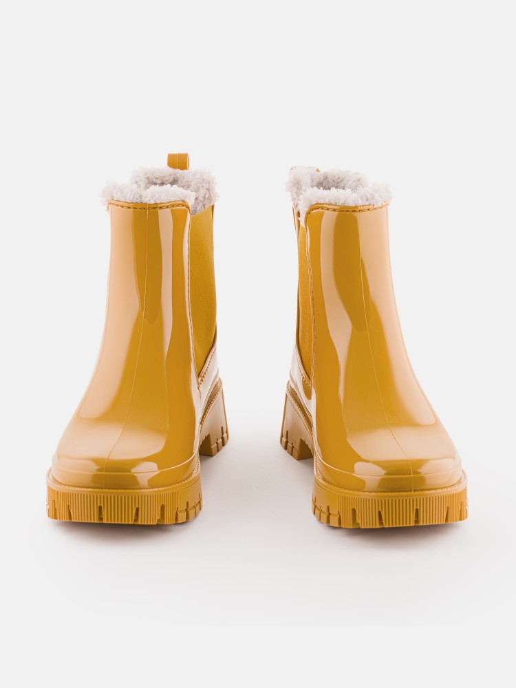 Vegan Mustard Ankle Boots With Fur Lining Colden Mustard Lemon