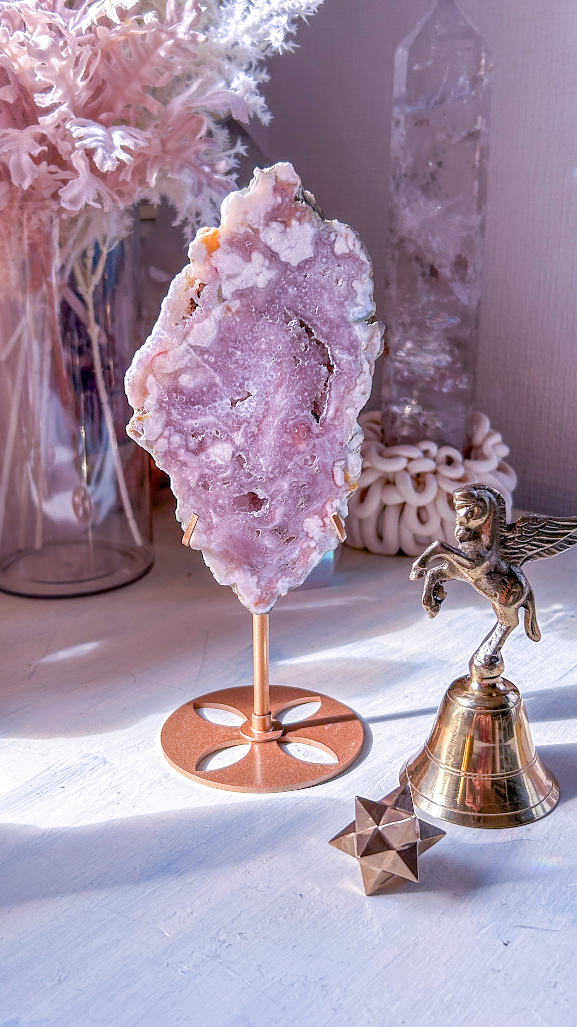 ピンクアメジストxフラワーアゲートの断面プレート Look inside