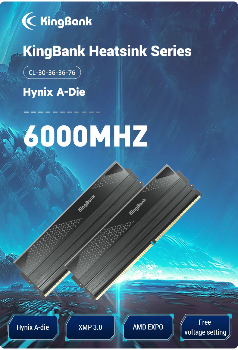 KINGBANK DDR5 Dark Heatsink UDIMM 6000MHz - 16G*2 - 金百达KINGBANK