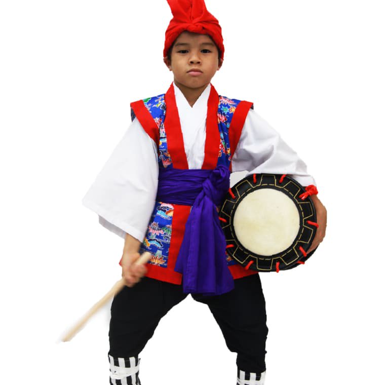 子供用エイサー打掛（赤衿×黒） | つは琉球店