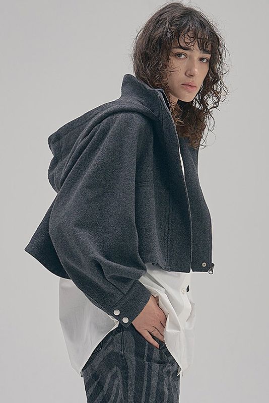 MECRE - メルトン フーディー ショート ブルゾン グレー | 3RD[i