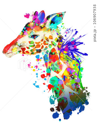 カラフルアートなキリンの絵画のイラスト素材 [106907938] - PIXTA