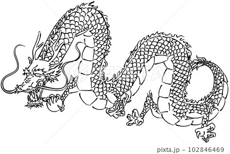 2024年辰年の年賀状向け、龍の墨絵（龍・竜・辰・ドラゴン）のイラスト