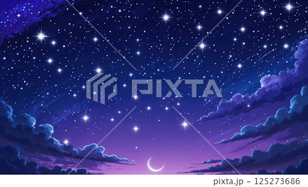 雲の向こうに見える星空と月、夜景のイラスト素材 [125273686] - PIXTA