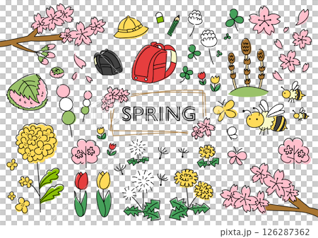 春の手描きイラストセットのイラスト素材 [126287362] - PIXTA