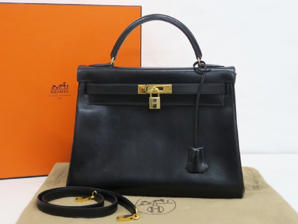 エルメス ケリー32 ボックスカーフ ブラック 〇X刻印(1994年)の買取