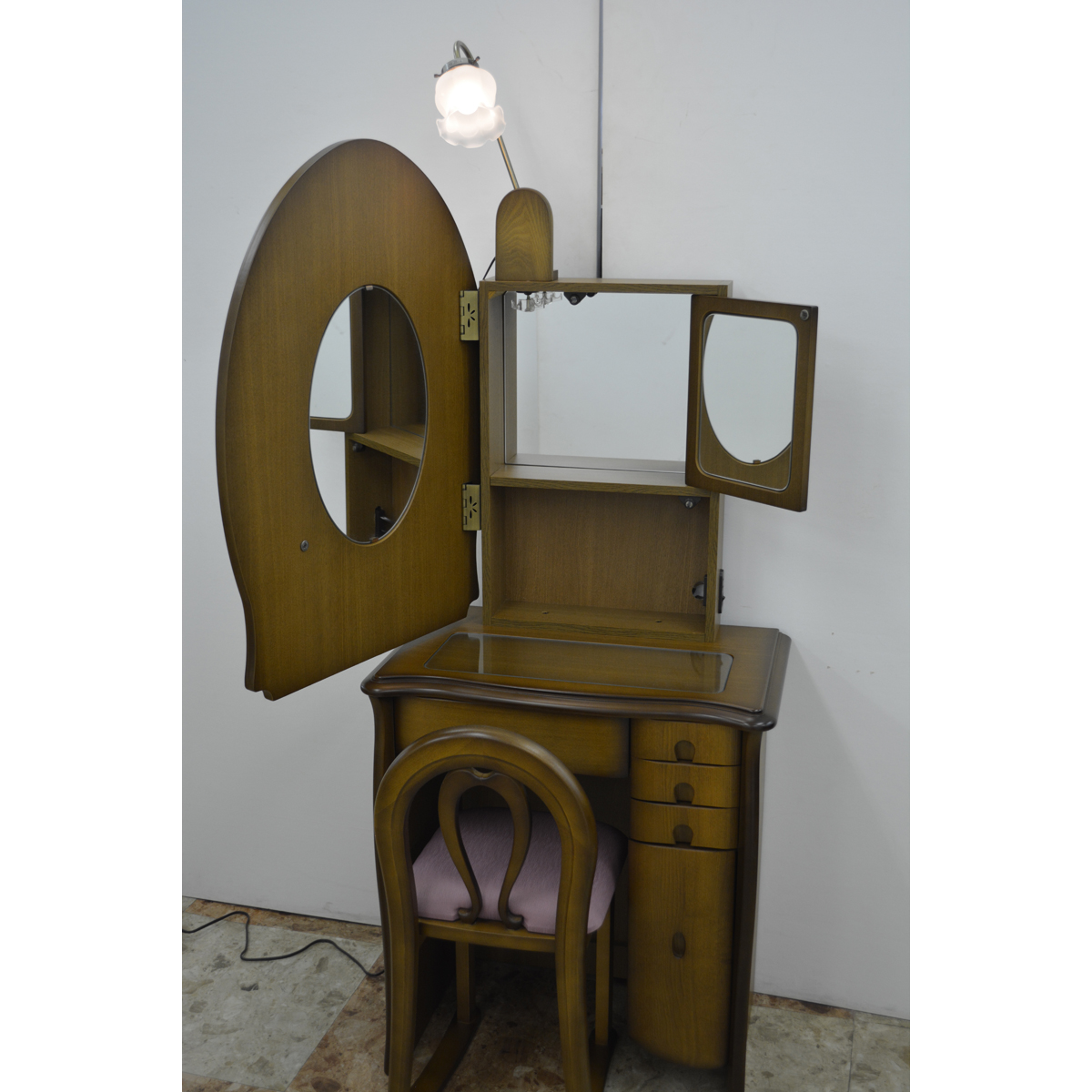 収納一面鏡サンクス ニレ色 - 鏡台・ドレッサーの専門店 大川の田中鏡台店