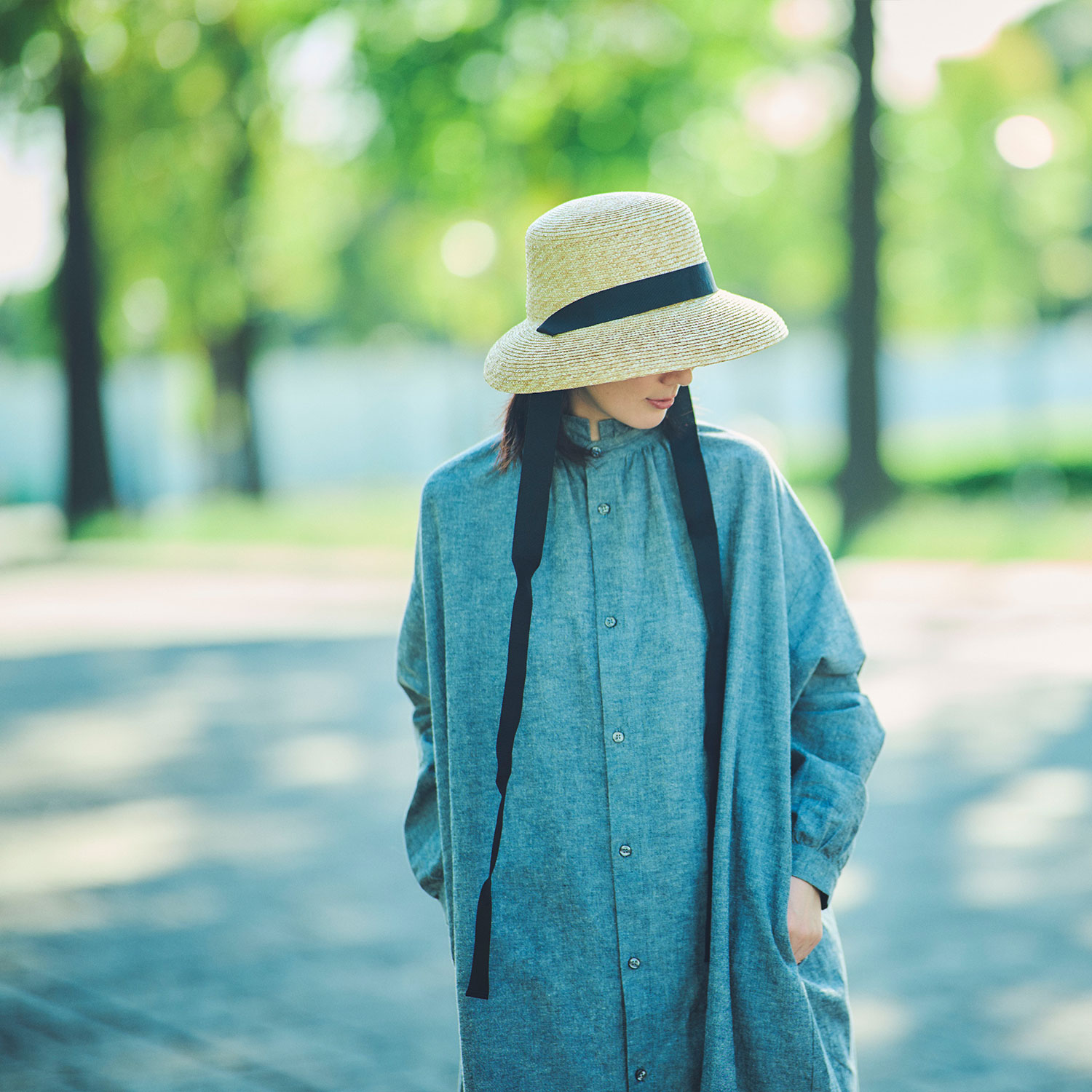 田中帽子店Bianka（ビアンカ）麦わら ロングリボン カサブランカ 婦人