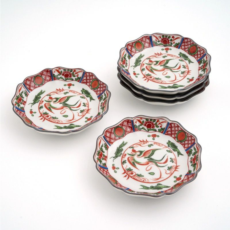 豪華絢爛 其泉作 色絵金彩鳳凰文 取皿 中皿 逸品 5枚 九谷焼 色絵金彩