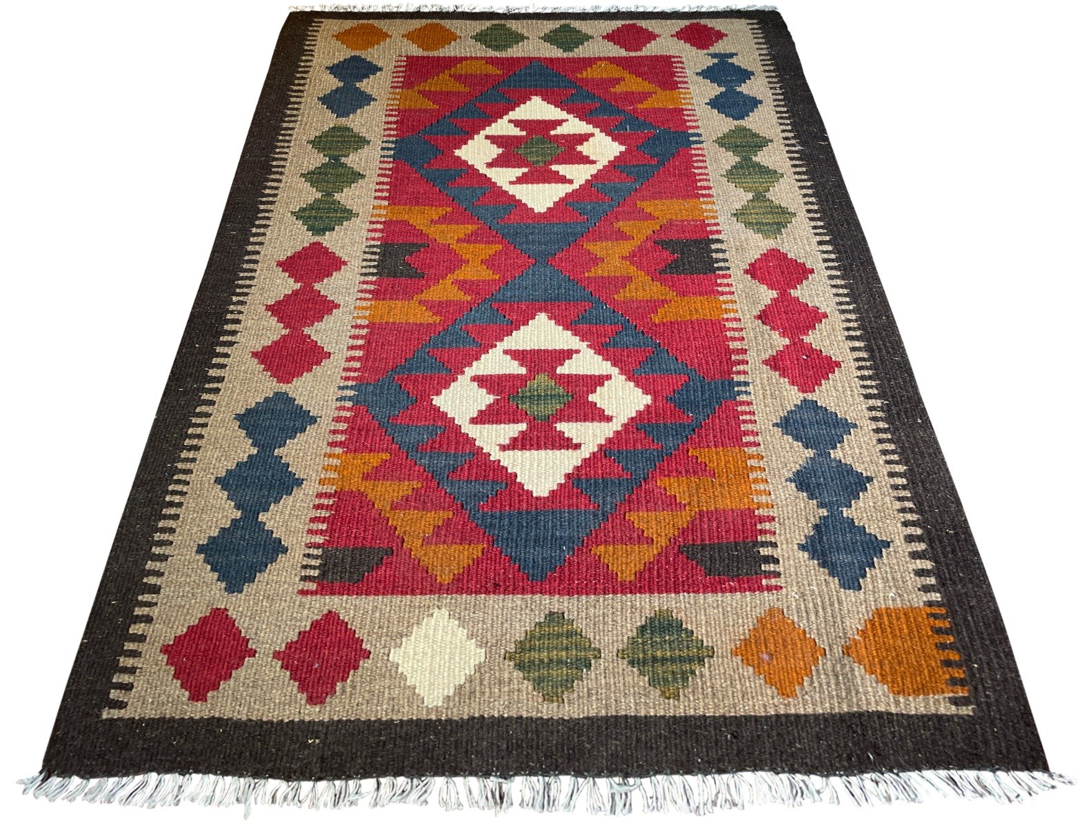 Kilim Natural Wool Hand Knotted Afghan Rug