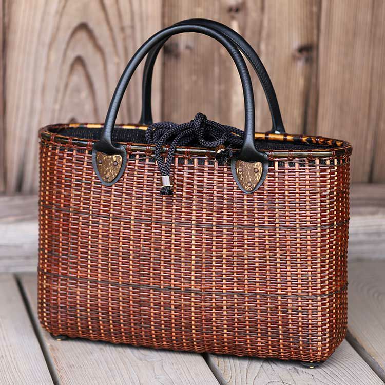 受注生産 お届けまで約2ヶ月】 染籐手提げ籠バッグ（黒革持ち手） | 虎