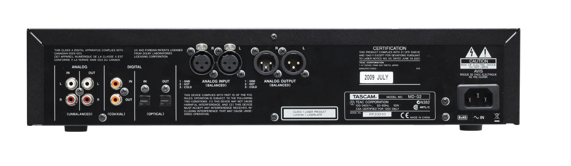 MD-02B | MDレコーダー | TASCAM (日本)