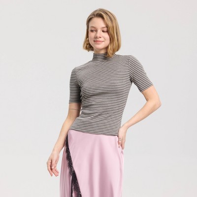 Women's Short Sleeve Knit Mock Turtleneck Top - A New Day™ Gray