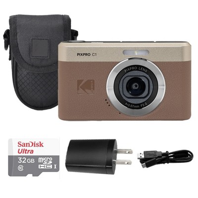 Kodak PIXPRO C1 Compact Digital Camera Brown + 32GB Memory Card +