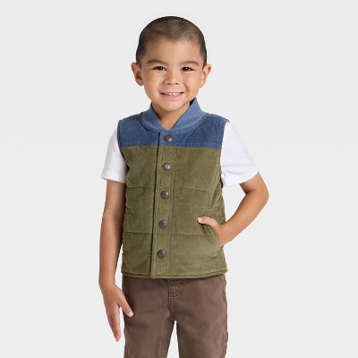 OshKosh B'gosh Toddler Boys' Color Block Vest - Olive/Navy 12M