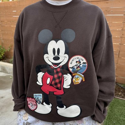 Women's Mickey Mouse OS Fleece Graphic Pullover Sweatshirt - Brown