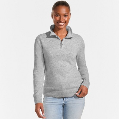 Lands' End Women's Cashmere Quarter Zip Sweater - X Small - Gray