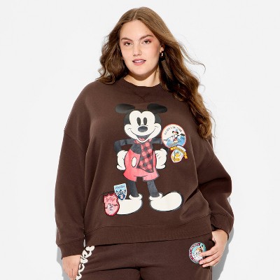 Women's Mickey Mouse OS Fleece Graphic Pullover Sweatshirt - Brown