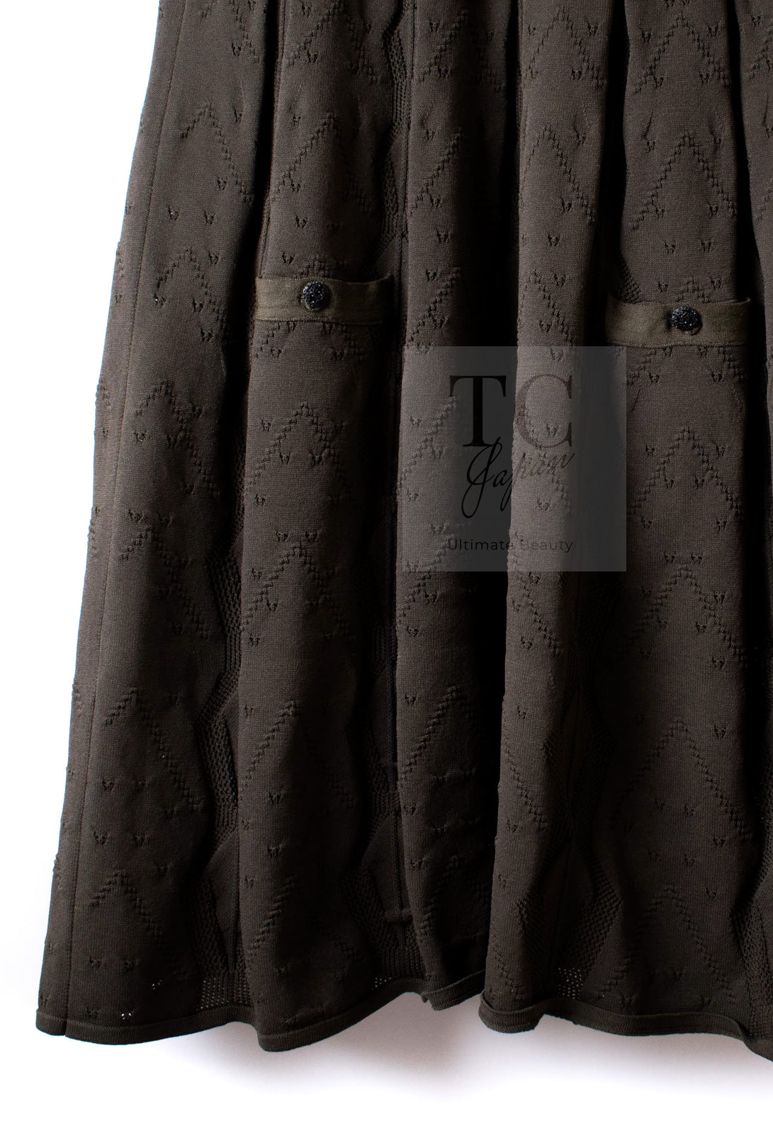 シャネル ワンピース CHANEL ダークオリーブ ポワンテル ニット ココ