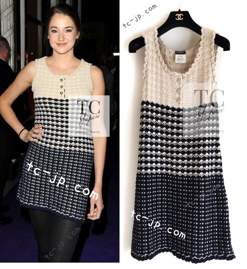 シャネル ワンピース CHANEL ベージュ ネイビー ミックス ツイード