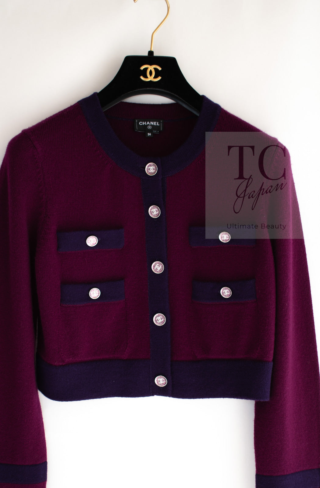 シャネル カーディガン CHANEL プラム パープル ココ ボタン