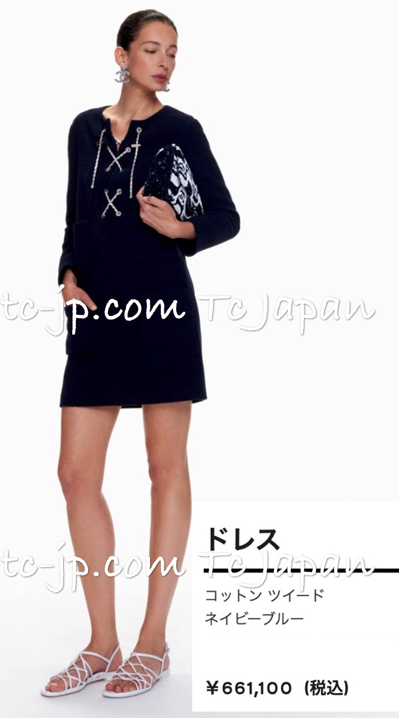 シャネル ワンピース CHANEL ネイビー チェーン装飾 コットン 21PS