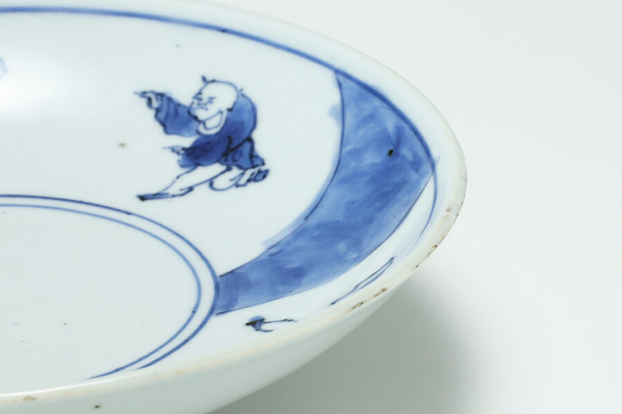 明時代 染付 青花蟹文盤一対 【希少貴重】【旧家蔵出し】 古染付皿(B