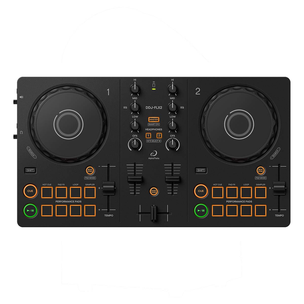 AlphaTheta DDJ-FLX2 DJ Controller with HDJ-CUE1 Headphones
