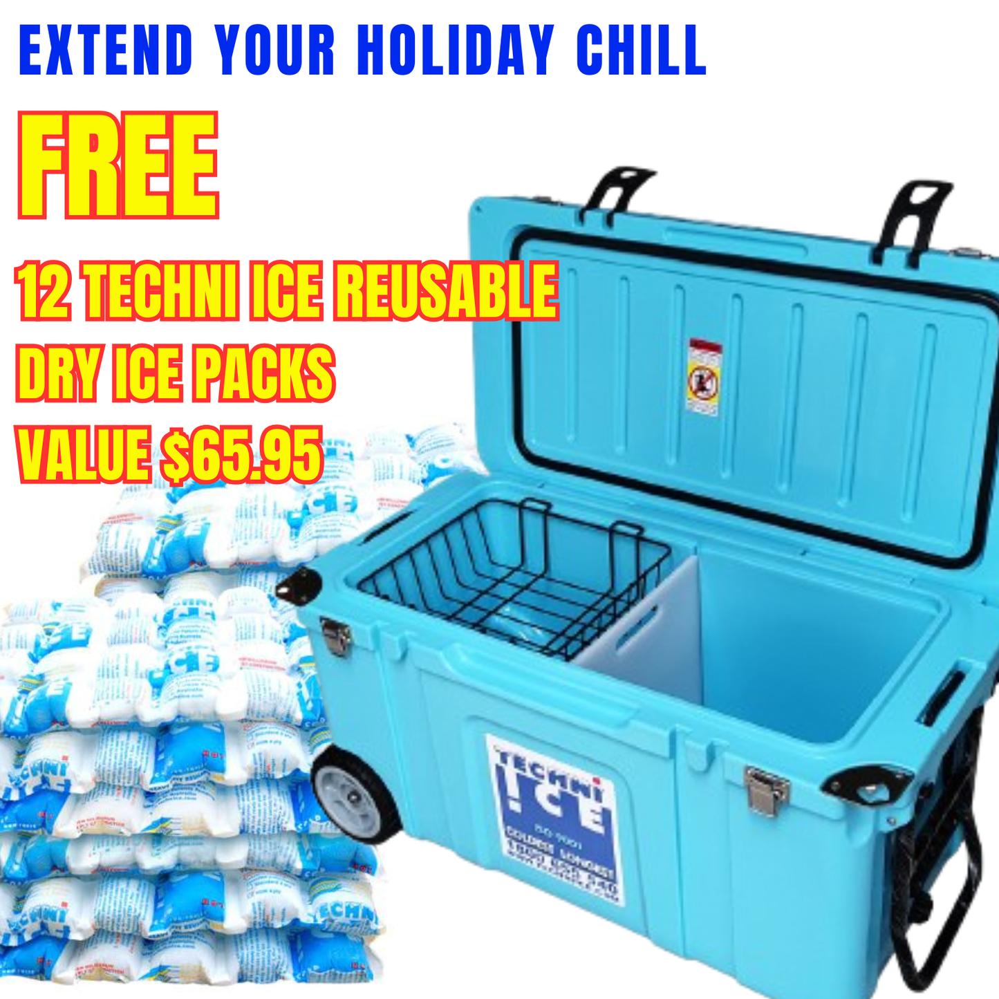 Techni Ice Signature Hardcore Premium Ice Box 55L Light Blue with Whee