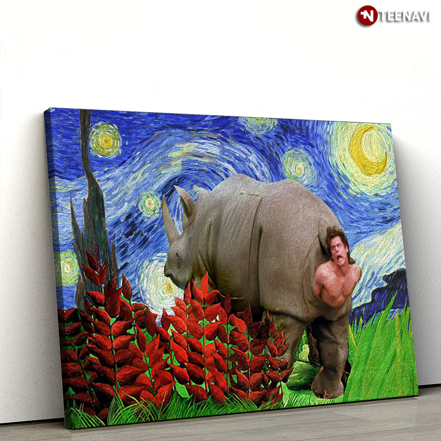 Rhinoceros And Ace Ventura Starry Night Vincent Van Gogh Poster