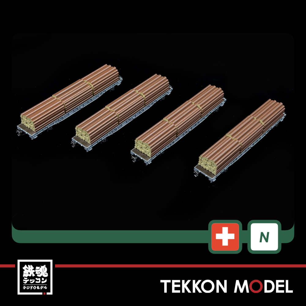 Nｹﾞｰｼﾞ KATO 10-1891 ﾚｰﾃｨｯｼｭ鉄道 長物車 R-w(丸太積載) 4両ｾｯﾄ - 鉄魂模型