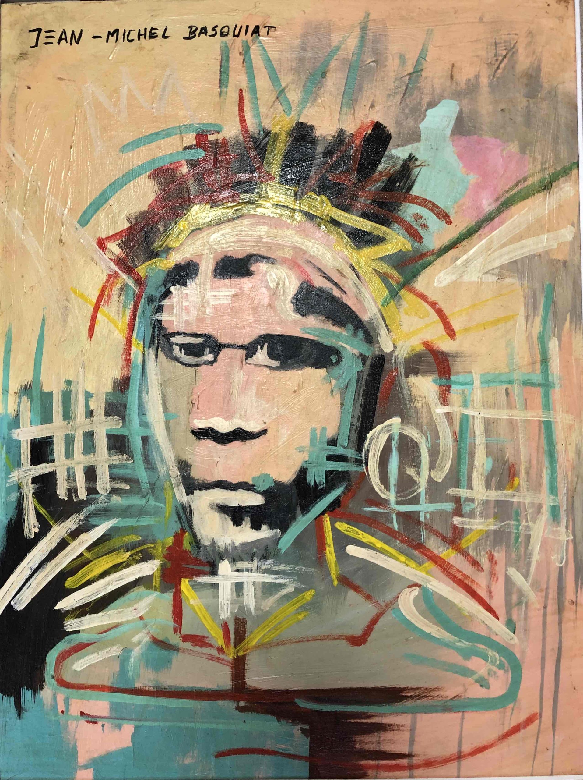 バスキア 40CM「自画像」 1985年 直筆肉筆油彩画 バスキア財団 サイン